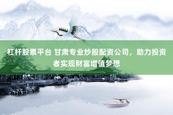 杠杆股票平台 甘肃专业炒股配资公司，助力投资者实现财富增值梦想