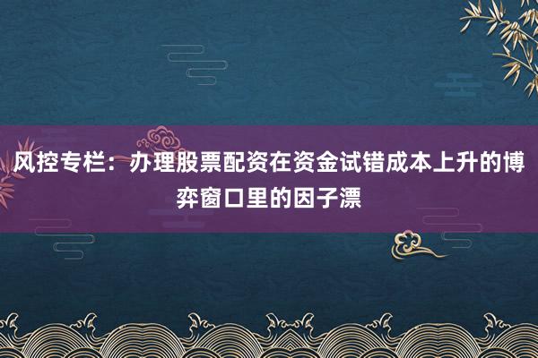 风控专栏：办理股票配资在资金试错成本上升的博弈窗口里的因子漂