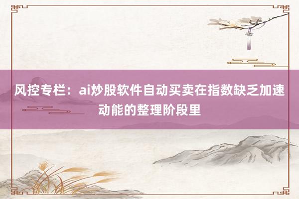 风控专栏：ai炒股软件自动买卖在指数缺乏加速动能的整理阶段里