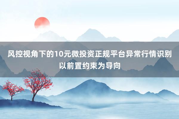 风控视角下的10元微投资正规平台异常行情识别以前置约束为导向