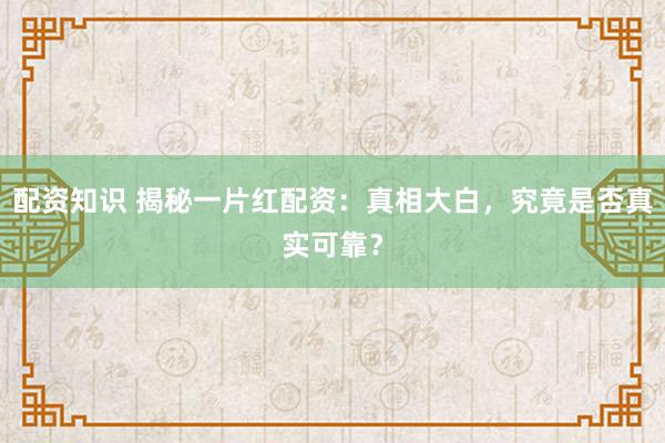配资知识 揭秘一片红配资：真相大白，究竟是否真实可靠？