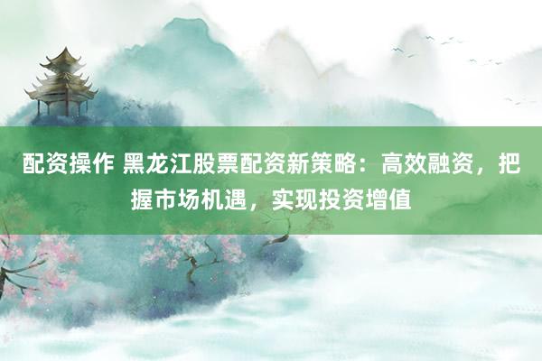 配资操作 黑龙江股票配资新策略：高效融资，把握市场机遇，实现投资增值