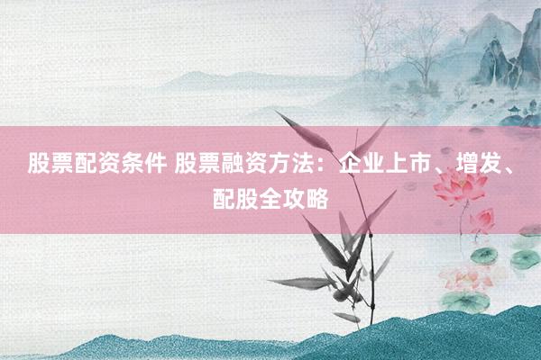 股票配资条件 股票融资方法：企业上市、增发、配股全攻略